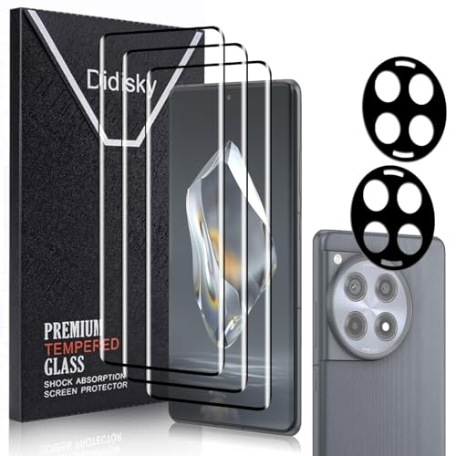 Didisky Screen Protector for Oneplus 12R(Not for 12,12 Pro), 3 Pack Tempered Glass Film with 2 Pak Lens Protector, 3D Curved Full Coverage,Scratch-Resistant, 9H Hardness,Easy to Use
