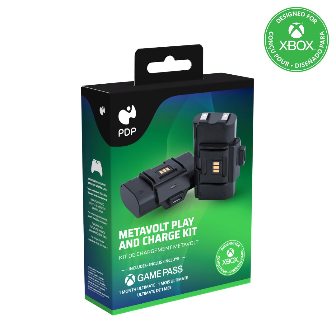 PDP METAVOLT Play & Charge Kit for Xbox Series X|S, Xbox One - Includes 2 Rechargable Batteries, 4 Battery Doors & 10-foot Cable