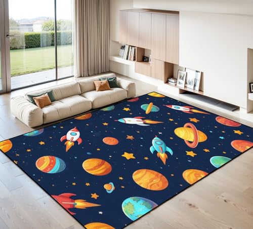 JCFANGALLERY Washable Area Rug 8x10 for Living Room, Large Soft Space Playmat Colorful Cartoon Outer Planet Rocket Spaceship Ships Rugs for Bedroom Dining Room, Non-Slip Foldable Under Table Rug JCFANGALLERY Washable Area Rug 8x10 for Living Room, Large Soft Space Playmat Colorful Cartoon Outer Planet Rocket Spaceship Ships Rugs for Bedroom Dining Room, Non-Slip Foldable Under Table Rug