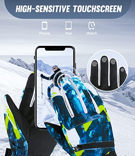 Pupiu Ski Gloves -30℉ Waterproof Warm Winter Snow Gloves Breathable Snowboard Thermal Gloves Fits Men Women For Cold Weather Blue&White Medium #TOP3