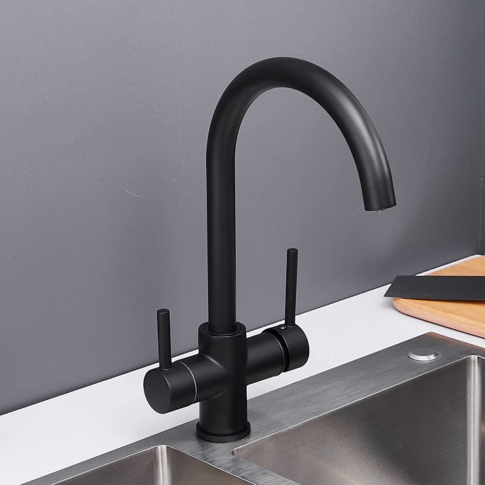 MXXQRHF Chrome Dual Handle Filtered Crane for Kitchen, 360 Rotation Water Filter Tap Three Ways Sink Mixer Kitchen Faucet,Matte