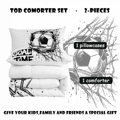 Image of Feelyou Soccer Comforter Set All Season Football Sports Bedding Set with 1 Pillow Cases Soccer Ball Game Microfiber Kids Toddler Bedclothes Bedroom Decor Duvet Quilt Breathable Soft Lightweight