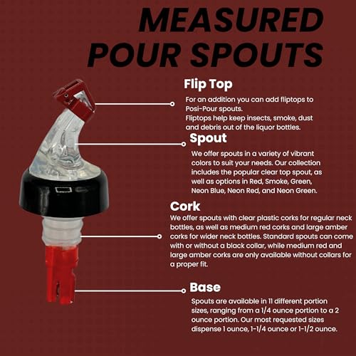 3/4 oz Measured Liquor & Wine Pourers – 12 Pack | Portion Control Bottle Spouts for 750ml & 1L Bottles | Bar, Restaurant & Home Use
