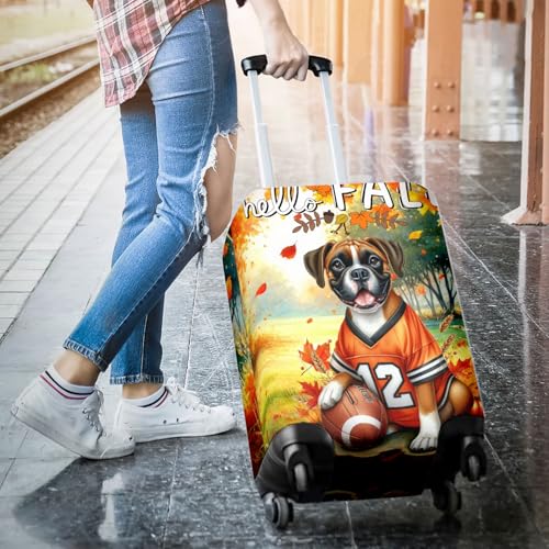 Hello Fall Boxer Football Welcome Autumn with Leaves Pumpkins Travel Luggage Cover Boxers Dog Lover Gifts Idea Suitcase Dust Protective Decor - 000123