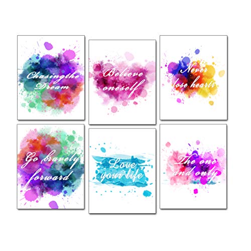 Set of 6 Colorful Inspirational Wall Art Prints Watercolor Abstract Canvas Print Art (8.5x11