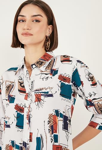 Image of ALL YOURS Women Women's Blue Boxy Floral Printed Casual Shirt (ALLSH5001 TUR XS)