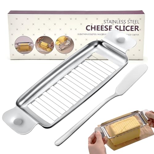 Adullpony Cheese Slicer for Block Cheese:18 Wires Cut 1/4 Inch Butter Cutter, Stainless Steel Slicers for Butter Squares Bulk Cutting with Cheese knife, Dishwasher Safe