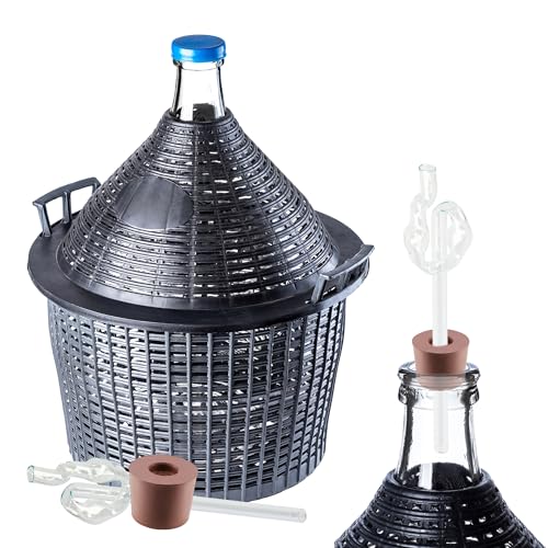 KADAX Lot de ballons en verre de 20 l, avec panier en plastique et accessoires de fermentation, bouchons en caoutchouc, tubes de fermentation, ouverture...