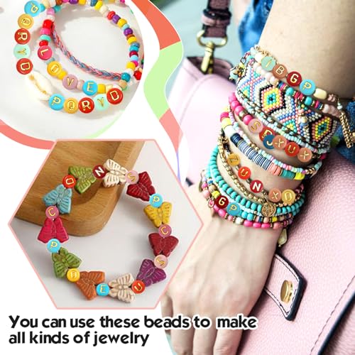 TOAOB 1000 Pieces Colourful Letters Alphabet Acrylic Flat Round Gold Letters 4 x 7 mm Beads for Bracelets Necklaces DIY Fashion Jewellery Beads - Image 3