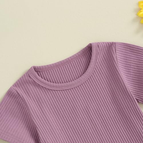 ZZLBUF Toddler Baby Girl Overalls Romper Outfit Kids Ruffle Sleeve Tops T-Shirt + Floral Suspender Pocket Shorts Clothes Set