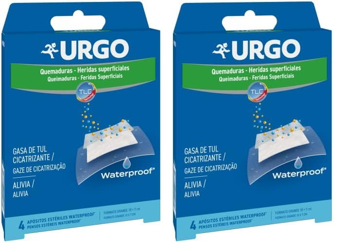 Urgo - Quemaduras y heridas superficiales Waterproof - Apósitos estériles Impermeables - Formato grande 4 apósitos de 10 x 7 cm (Paquete de 2)
