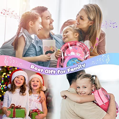 Jojoin Toddler Musical Instruments Set, 25PCS Wooden Percussion Toys Pink Theme with Ocean Wave Bead Drum, Unicorn Tambourine, Storage Backpack etc. Early Education Musical Toys for Boys and Girls 3+
