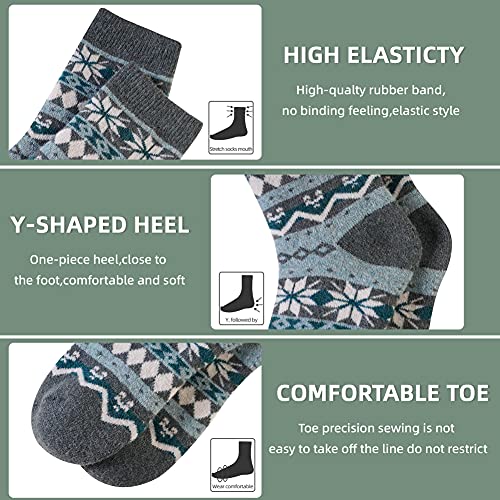 Image of Velice Wool Socks for Women Merino Wool Boot Hiking Thick Thermal Warm Winter Crew Cushion Cozy Work Socks 5 Pairs