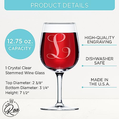 On The Rox Drinks Monogrammed Gifts For Women - A-Z Personalized Wine Glasses Engraved- 12.75 Oz (L) #TOP1