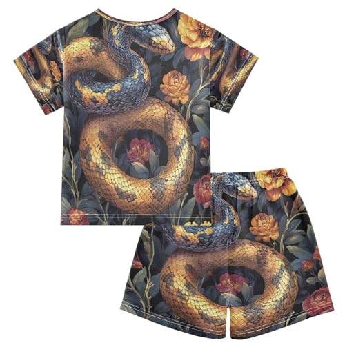 Pajama Sets Short Sleeve Vintage Snake Flower Soft Cotton Summer Sleepwear 2 Piece PJS Size 5-14T2