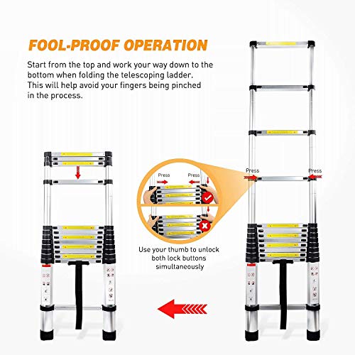 Image of Bigapple Aluminium Folding Step Ladder Portable and Compact 13-Step Telescopic 3.8m(12.5 ft) Foladable for Household and Outdoor Purpose, Multicolor, 150Kg Loading