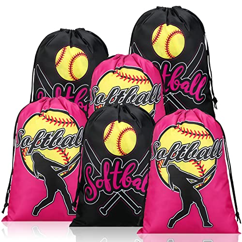 Kingdder 12 Pcs Softball Drawstring Party Favor Bags Softball Treat Bags Baseball Gift Bag for Baseball Party(Pink)