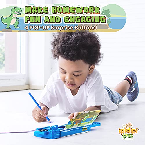 Image of IPIDIPI TOYS Unicorn Pop Up Pencil Case for Girls - Multifunctional Stationery Box with Calculator, Sharpener, Drawer & Pencils - Back to School Gift for Kids - Pencil Holder - Blue