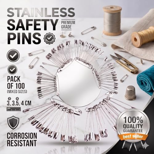 Image of Premium Steel Safety Pins - 100 Pack