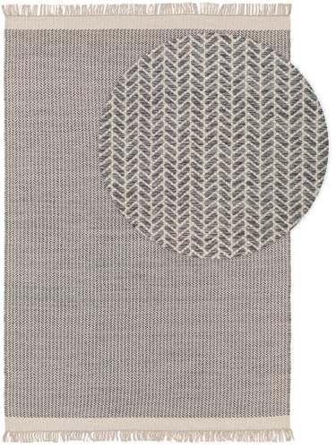 benuta Tapis en laine pure Kim - Gris 160 x 230 cm - Coton, Laine - Rectangulaire & Style : Ikat, Hygge & Cozy, Minimaliste - Facile d'entretien pour le salon...