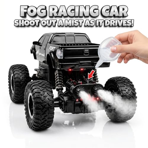 Image of Big Size Rock Crawler Rc 4x4 Car Monster Truck Toy for Boys Girls Kids, Off-Road Vehicle with LED Headlights & Music, Dual Mist Fog Spray Function, Anti-Skid Rubber Tires, Birthday Gift 6121 Black