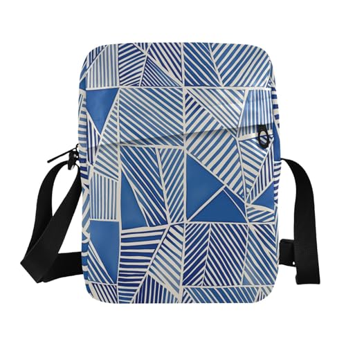 messenger bags for women mens crossbody bag small Shoulder Handbags For Women Adjustable Strap for School School- Blue White Geometric Shape
