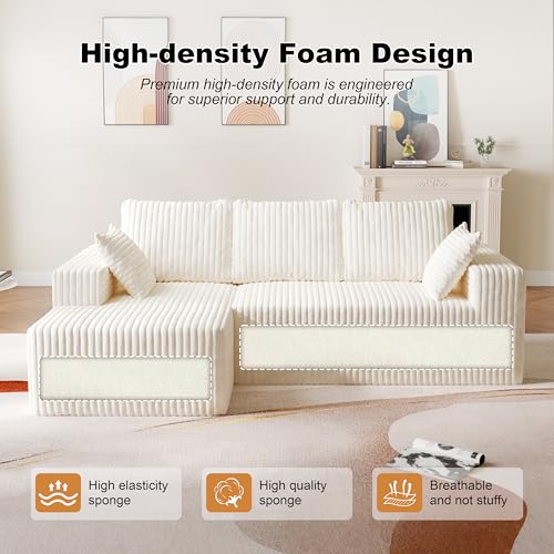 Image of 95 inch Modular Sectional Sofa - Memory Foam Sectional Couches with Deep Seat and Side Pockets，Modular Sofa Couches L-Shape Couch with Chaise, Boneless couches for living room(White, 95 inch+Left Chaise)
