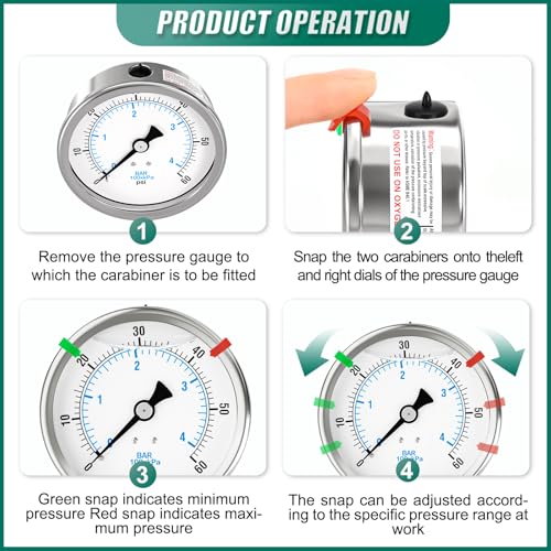 Image of 0-60PSI Stainless Steel Liquid Filled Pressure Gauge, 4 inch Dial Size, 1 /4 inch NPT Lower Mount, for Tube, Water Pump, Gas, Liquid, Pressure Test (with Range Mark Pointer)