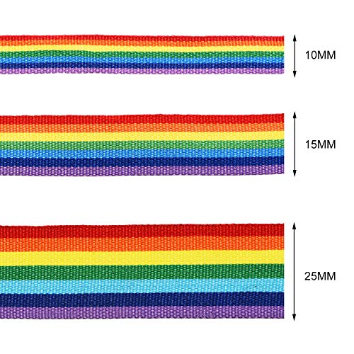 BBTO 15 Meters Rainbow Stripe Grosgrain Ribbon Double-Sided Rainbow Ribbons Craft Pride Ribbon for Arts Crafts DIY, Gift Wrapping and Wedding Party Birthday Festival Decoration, 3 Sizes