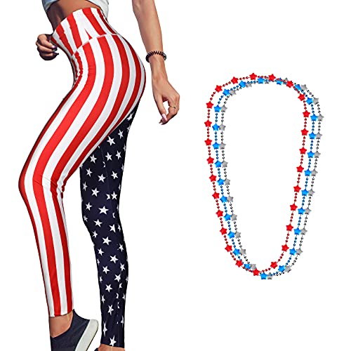 Syhood High Waist American Flag Leggings Women'S Soft Yoga Running Pants With Star Necklace  thumb #1