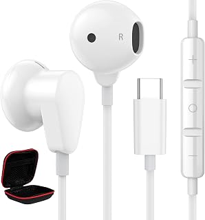 ACAGET USB C Headphones for iPhone 15 Pro Max Samsung Galaxy S23 Ultra S22 Plus S21 FE Wired Setero Android Earphones with Mic Noise Canceling USB Type C Earbuds for iPad Pro Pixel 7A 7 6A 6 Pro White