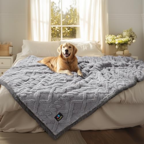 Image of Luciphia Waterproof Pet Blanket, Liquid Pee Proof Dog Blankets for Sofa Bed Couch, Reversible Sherpa Fleece Furniture Protector Cover for Small Medium Large Dogs Cats,Light Grey X-Large(85 inch x 57 inch)