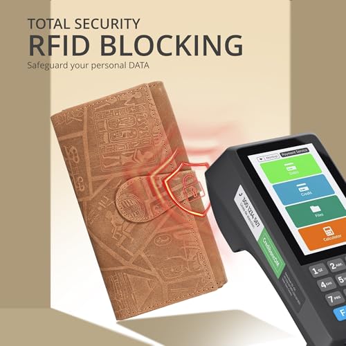 Image of Real Leather Women Wallet Leather with RFID Blocking -Trifold Card Holder Designer Ladies Clutch with ID Window Wallets
