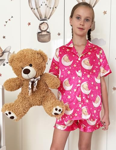 Image of Arshiner Girls Pajamas Silk Satin Pajama Set Button Pjs Ruffle Sleepwear