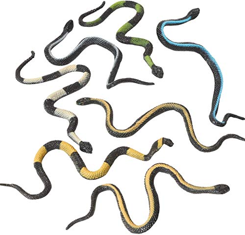 Kicko Vinyl Stretchable Snakes - 12 Pack - Assorted, Colorful Rubber Figures - Prank Gag Toys, Party Favors, April Fool’s Day, Pretend Play, Bathtub Floater, Decor, Scare Rodents in the Garden