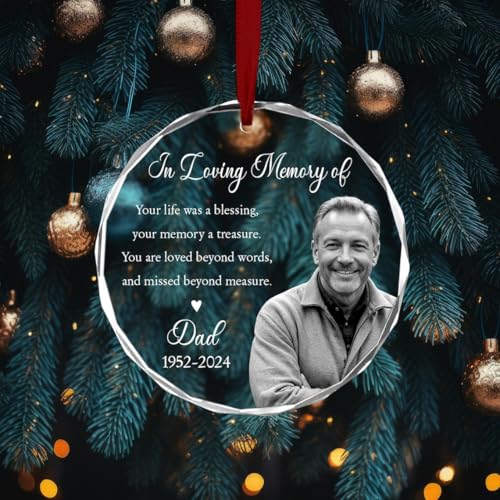 Loggol 3636 Custom Photo Memorial Ornament, Dad Remembrance Christmas Ornament, Memorial Day Glass Ornament thumb #1