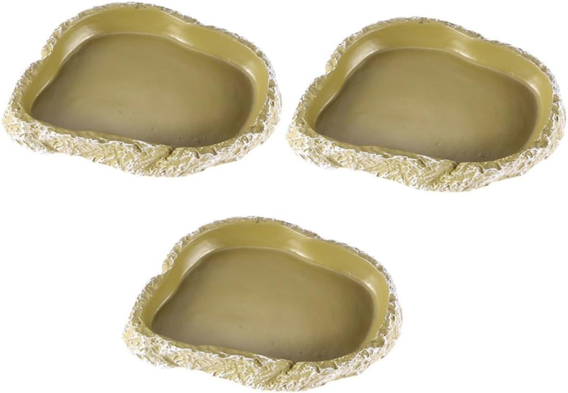 Milisten 3pcs Reptile Water Bowl and Feeding Dish Set Resin Aquatic Reptile Water Dish Terrarium Feeder for Bearded Dragon, Leopard Gecko, and Box Turtle Supplies