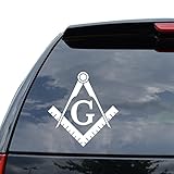 Freemason Masonic Tools Decal Sticker Car Truck Motorcycle Window Ipad Laptop Wall Decor - Size (05 inch / 13 cm Tall) - Color (Gloss WHITE)