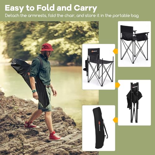 Goplus Silla Plegable para Camping, Silla Portátil para Playa con Diseño Elevado, Brazos Desmontables, Bolsillos de Almacenamiento y Bolsa para Transporte, Capacidad 250 Libras, Color Negro miniatura 6