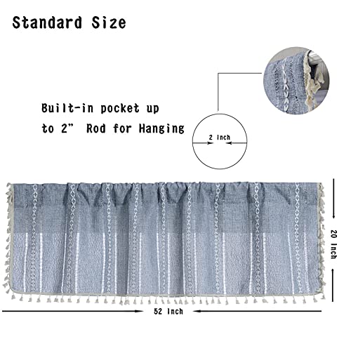 Roomtalks W-LAN-JIAOCHATIAOWEN-45X132 Boho Kitchen Valances For Windows Embroidered French Striped Farmhouse Vintage Chic Textured Tassel Curtain Valances thumb #4