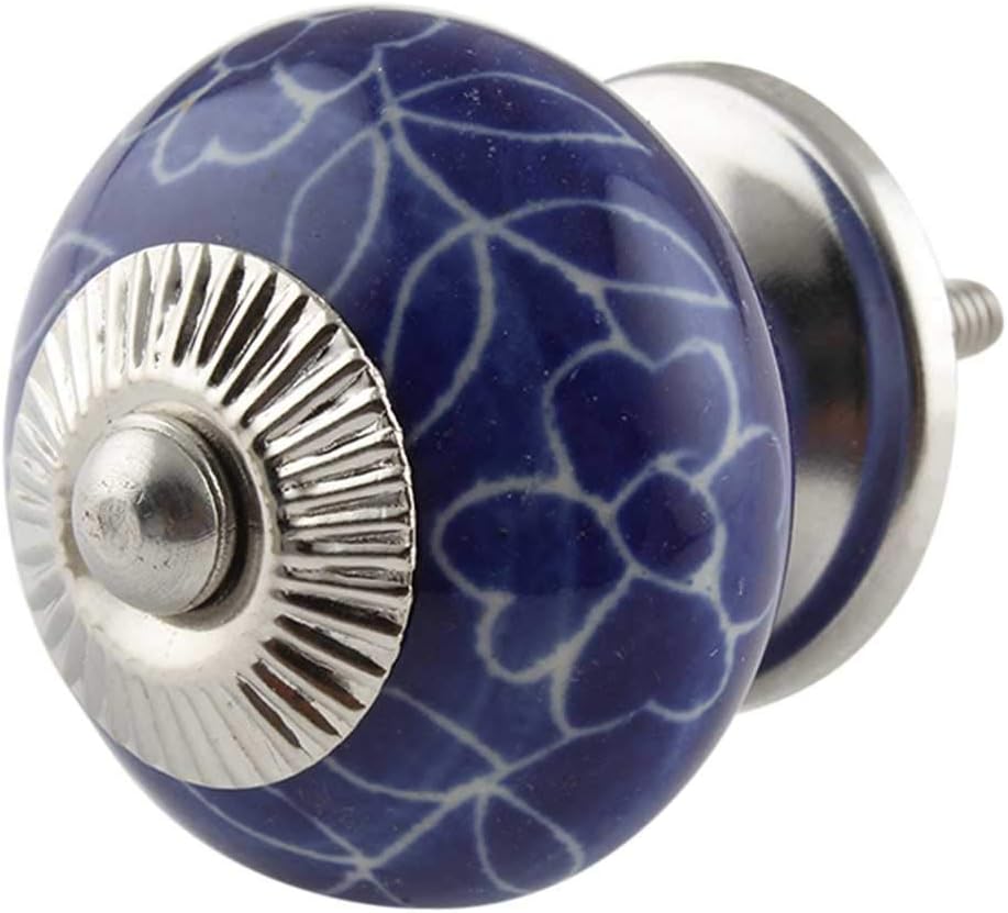 Indian Shelf Vocalforlocal Handmade Customize Set of 25 Ceramic Floral Round Blue Wardrobe Knob Drawer Pull Dresser Handle