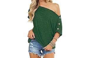 Exlura Womens Off Shoulder Batwing Sleeve Loose Summer Shirt