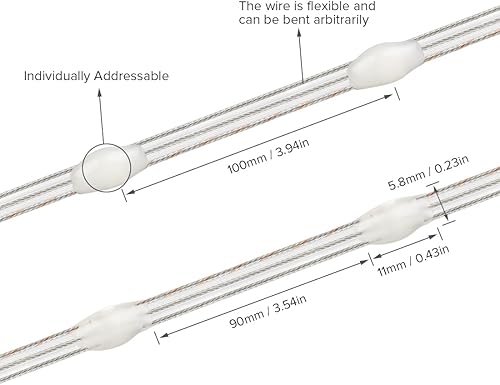 Miniatura 8 de BTF-LIGHTING WS2812B IC RGB - Tira de luces inteligentes de color de persecución direccionable individualmente, alambre de PVC, 16.4 pies, 50 luces