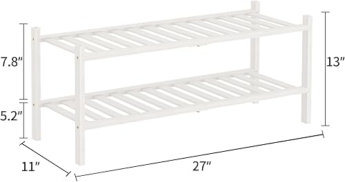 Miniatura 3 de Zapatero de bambú natural de 2 niveles  Estante de almacenamiento apilable con combinaciones multifunción  Zapateros independientes para una cómoda