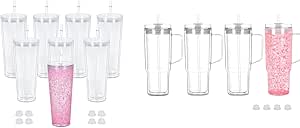 8 Pack 24Oz Snow Globe Tumblers, Double Wall Acrylic Snowglobe Cup With