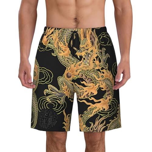 Oriental Dragon Print Men's Casual Beach Shorts Elastic Waist Drawstring Dry Quick Summer Shorts