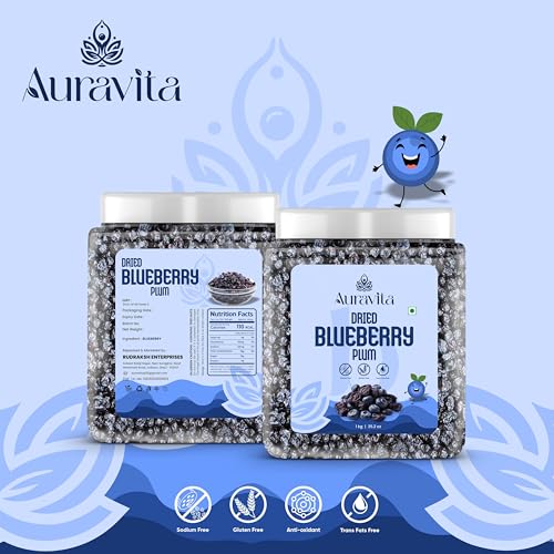 Image of Auravita Premium Dried Blueberry Plum 1kg | Whole & Naturally Sweet | Ideal for Baking, Toppings & Snacking Jar Pack Of 1
