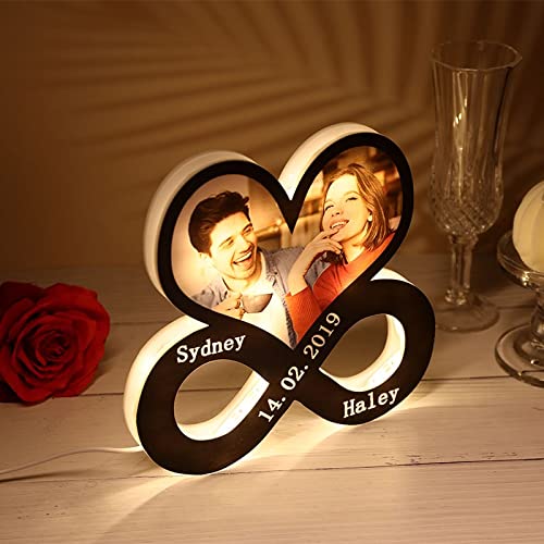 CRAFTY ADDA Wooden Customized Combination Personalized Infinite LED Heart Shaped Photo Night Light For All Occasions (30X30 Cm)