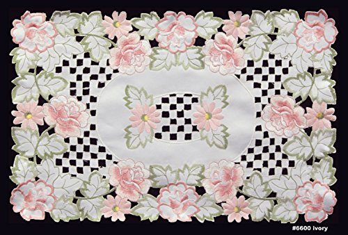 Creative Linens 4PCS Embroidered Rose Daisy Floral Cutwork Placemats 11x17 Ivory Spring, Set of 4 Pieces