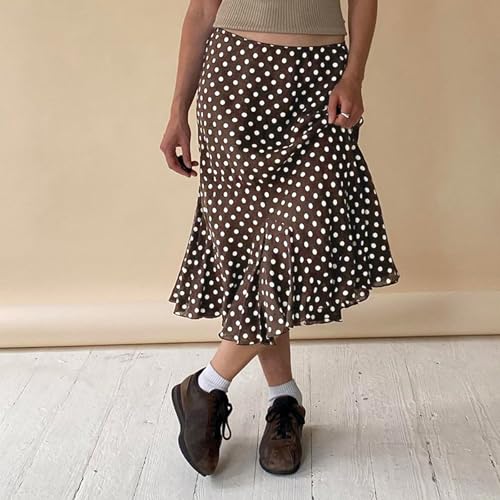 Women Polka Dots Midi Skirt Y2K Sheer Mesh Long Skirts Lace Patchwork Maxi Skirt Low Waisted Pencil Skirts2